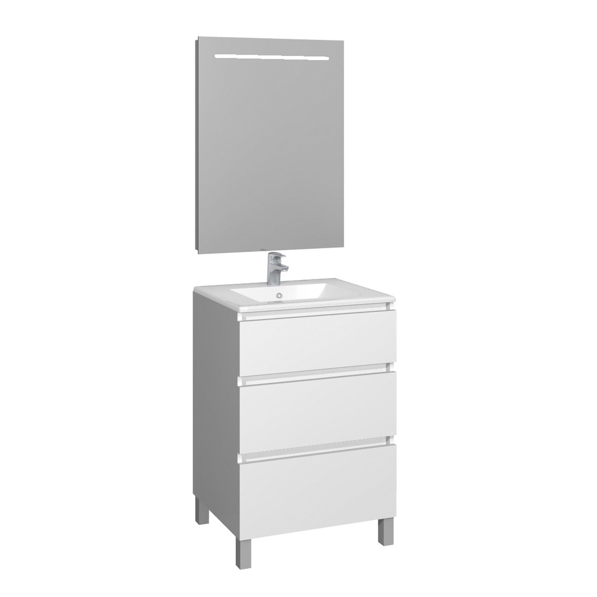 Conjunto Baho manning a suelo 60 blanco con espejo led