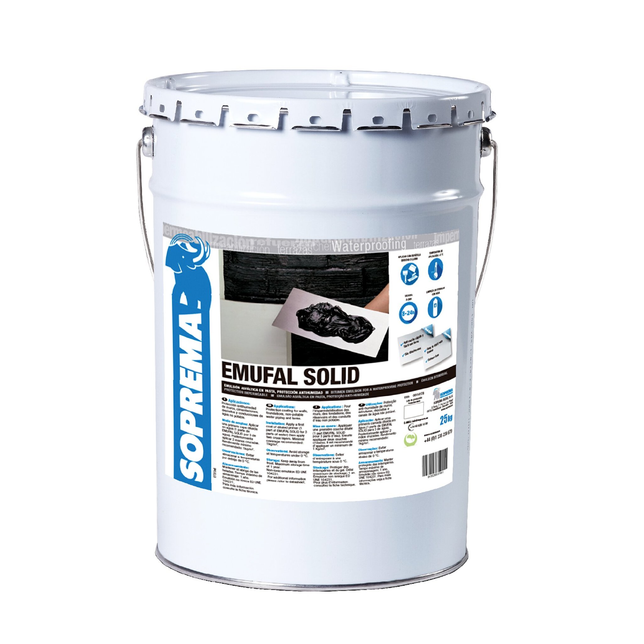 Bote Soprema emulsión asfáltica en frío emufal solid 5kg (114176)