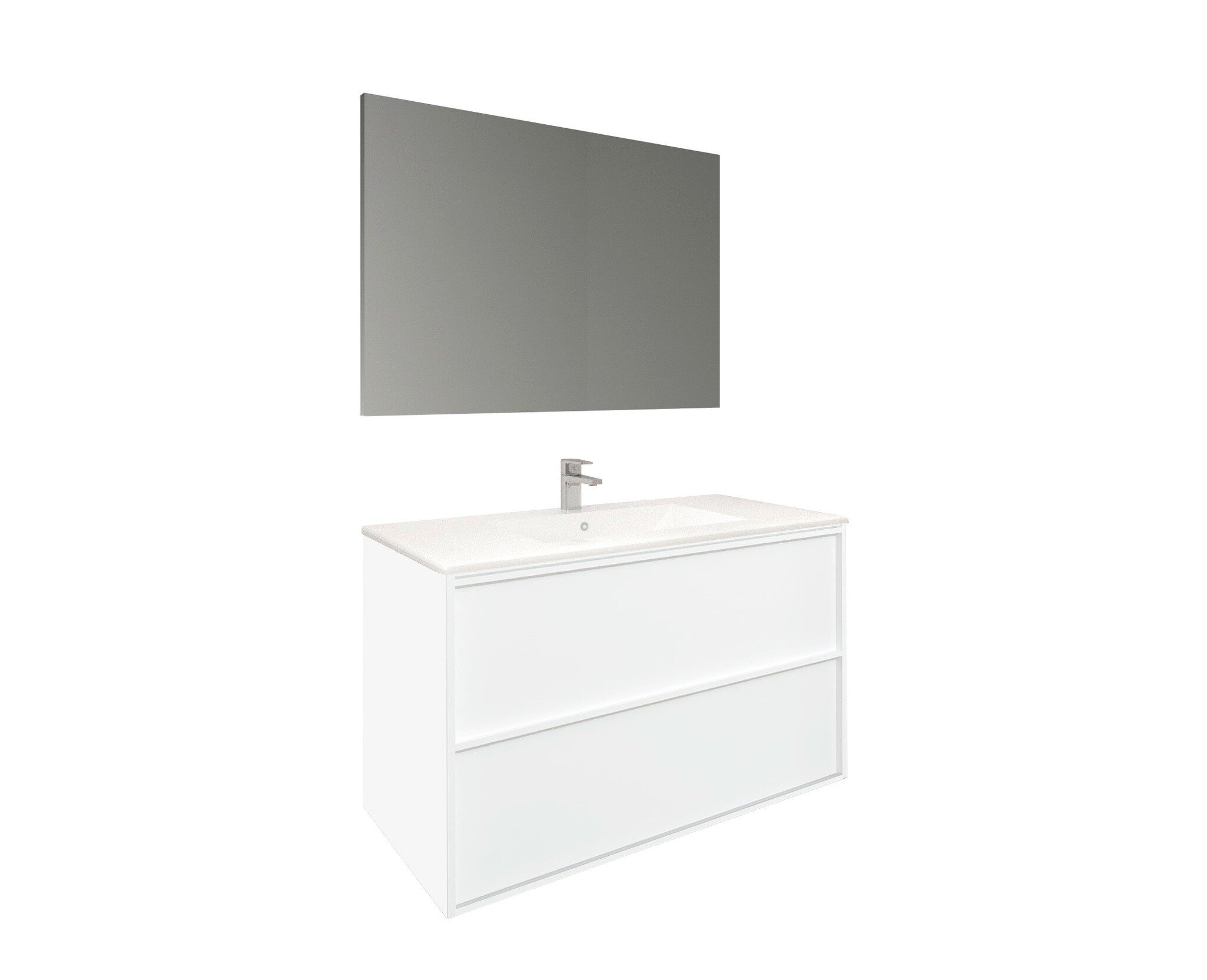 Conjunto Baho Basic 100 Frame 1C Blanco Mate (Espejo Liso)