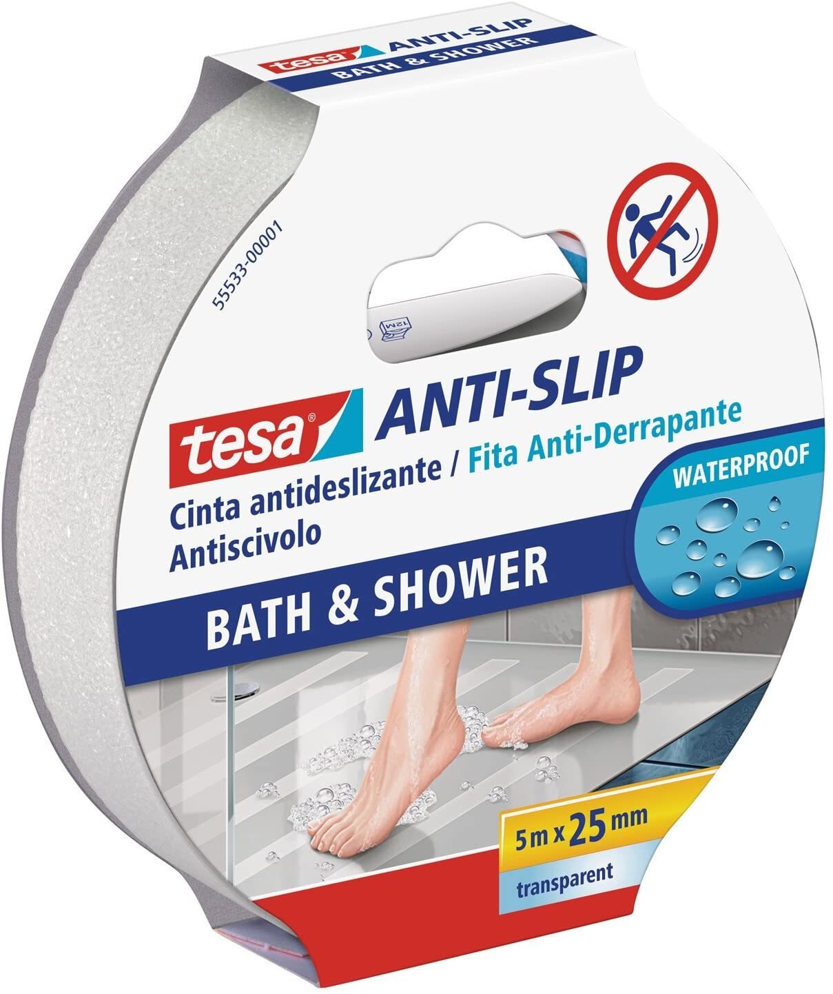 Pz. Tesa Cinta antideslizante Baño y Ducha 5mx25mm transparente 55533-00001-12
