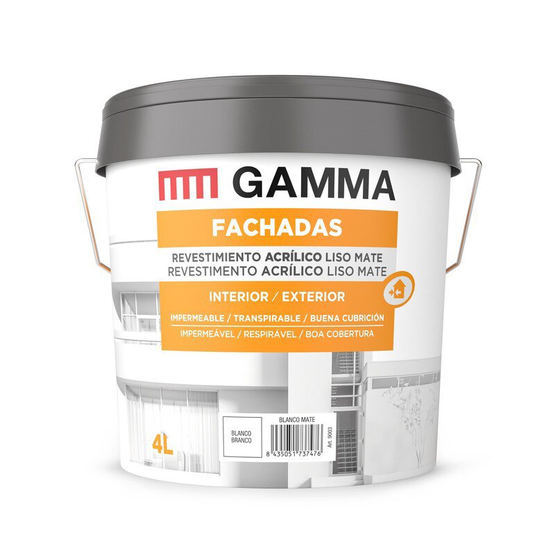 Bote Gamma pintura acrilicos blanco fachadas liso 4l.