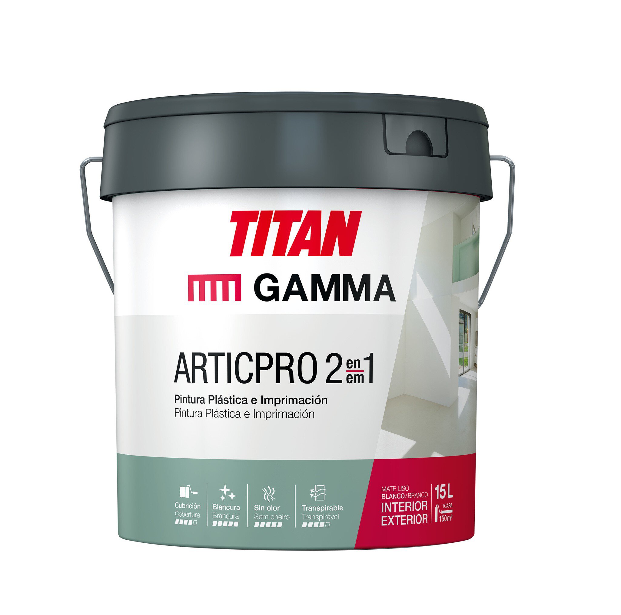 Bote Gamma-Titan pintura plástica mate blanca ArticPro 2 en 1 interior 15l