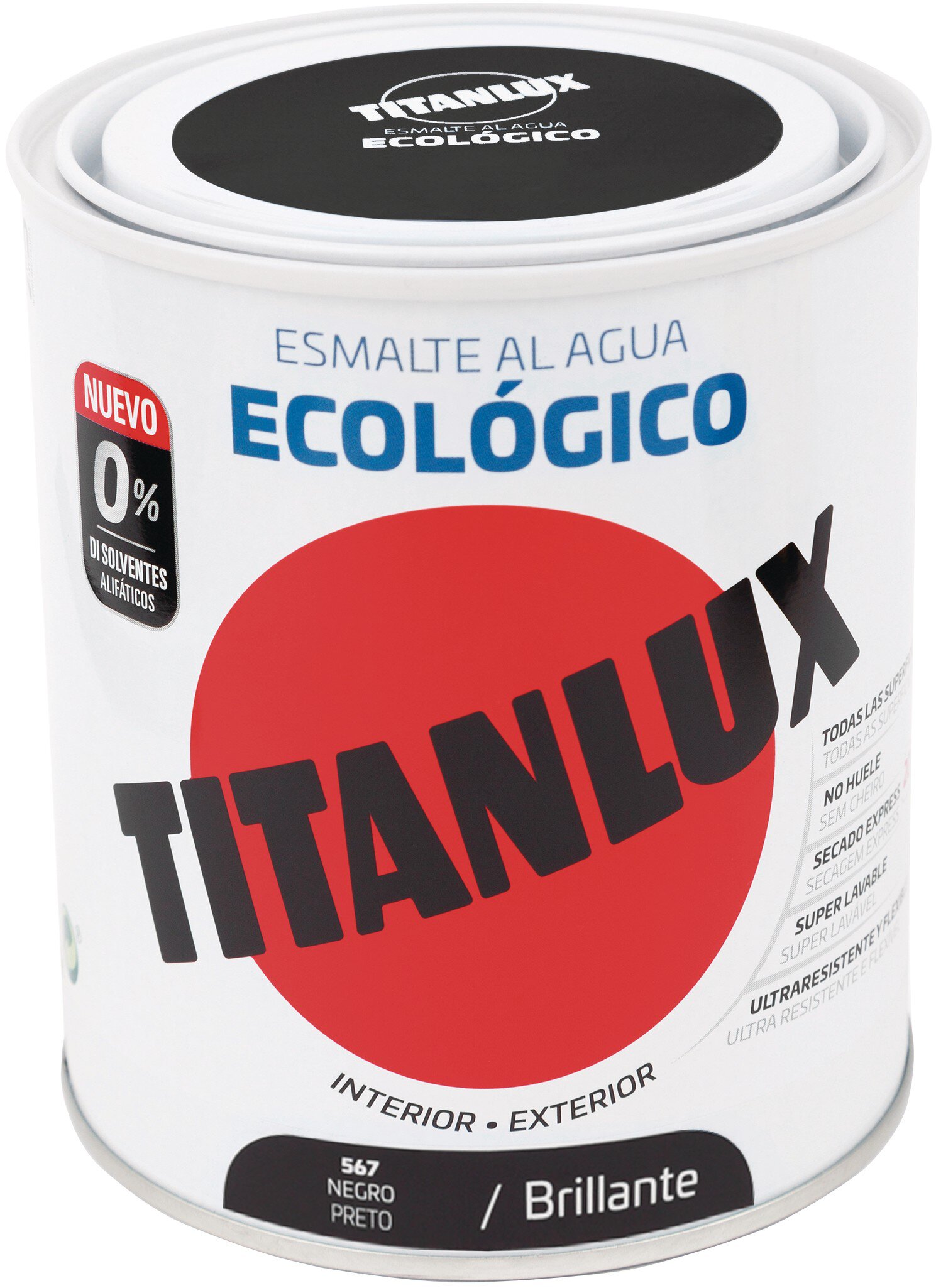 Bote Titanlux esmalte al agua eco brillante negro 750ml