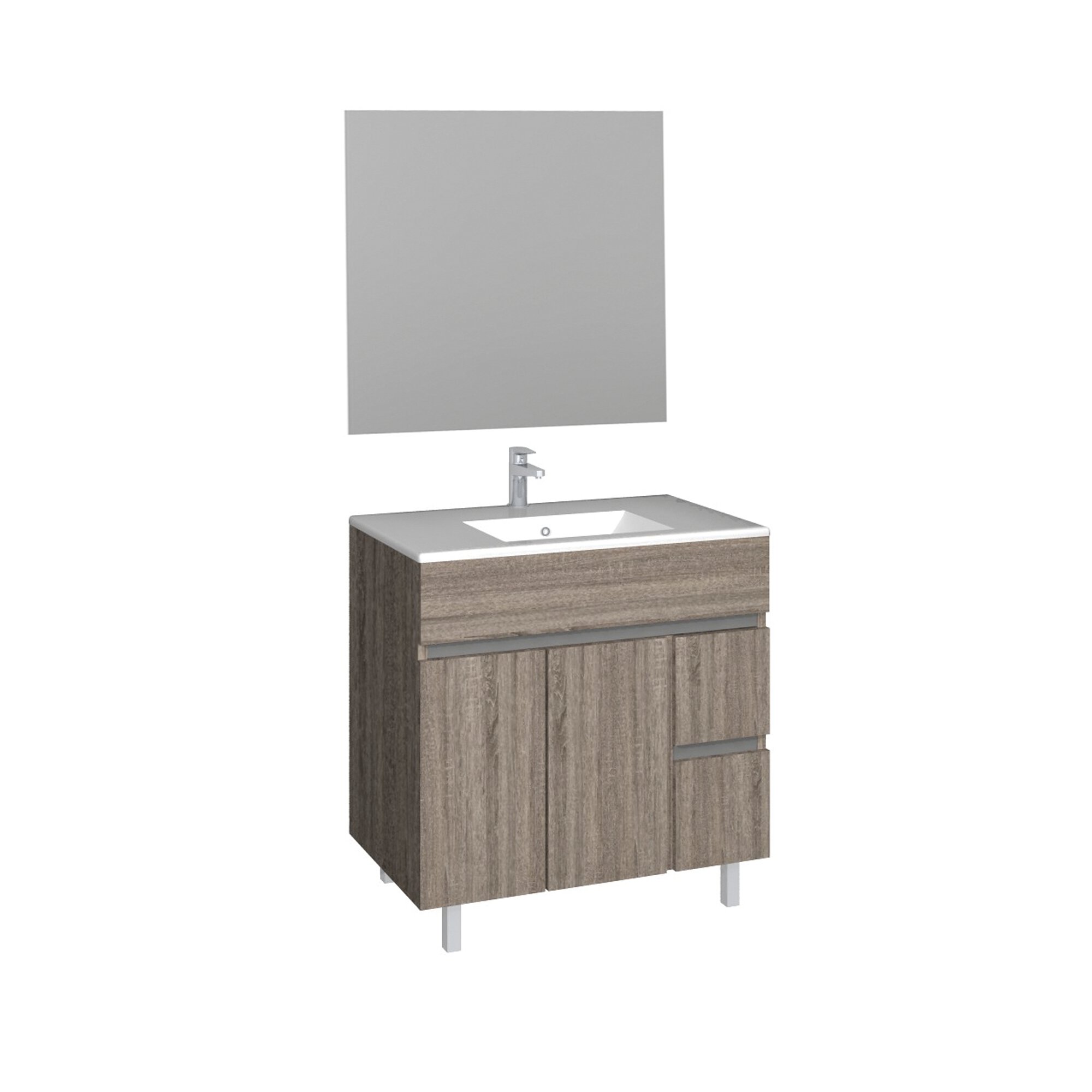 Conjunto Baho matty a suelo 80 roble cambrian con espejo liso