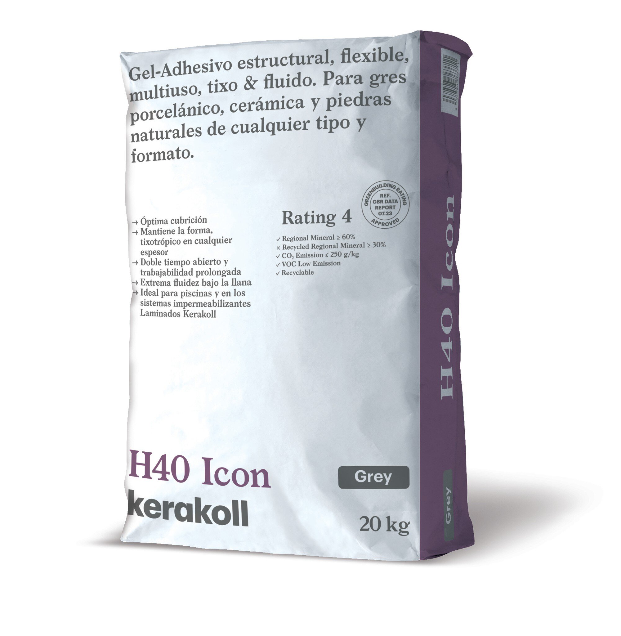Saco Gel Adhesivo cementoso flexible Kerakoll H40 Icon Gris ref. 76371