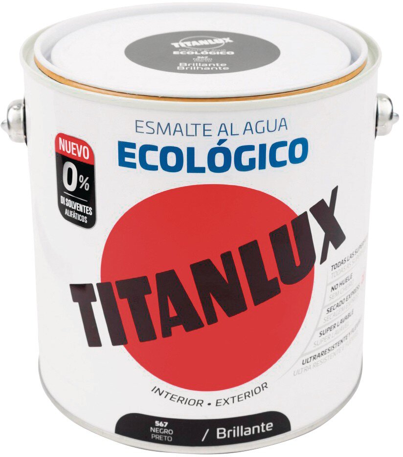 Bote Titanlux esmalte al agua eco brillante negro 2.5 L