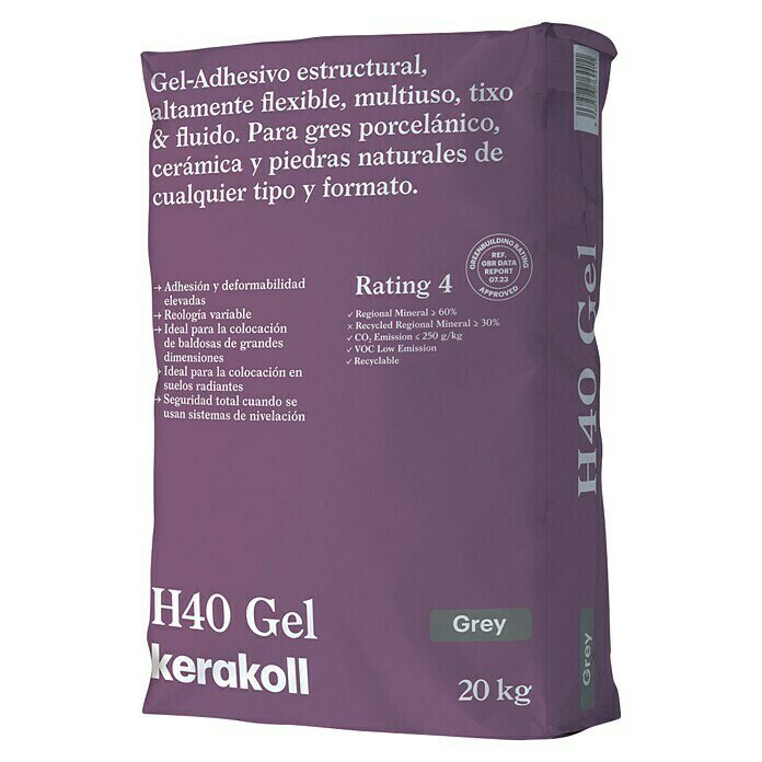 Saco Gel Adhesivo cementoso flexible Kerakoll H40 GEL Gris ref. 76441