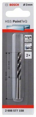 Pack 2 uds. broca Bosch HSS PoinTeQ metal 3x33x61