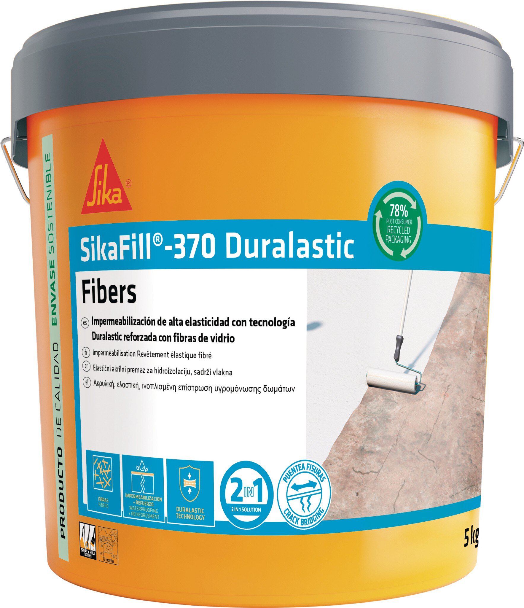 Bote Sika impermeabilizante SikaFill 370 Fibras Gris 5kg