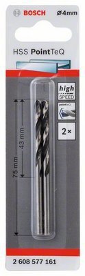 Pack 2 uds. broca Bosch HSS PoinTeQ metal 4x43x75