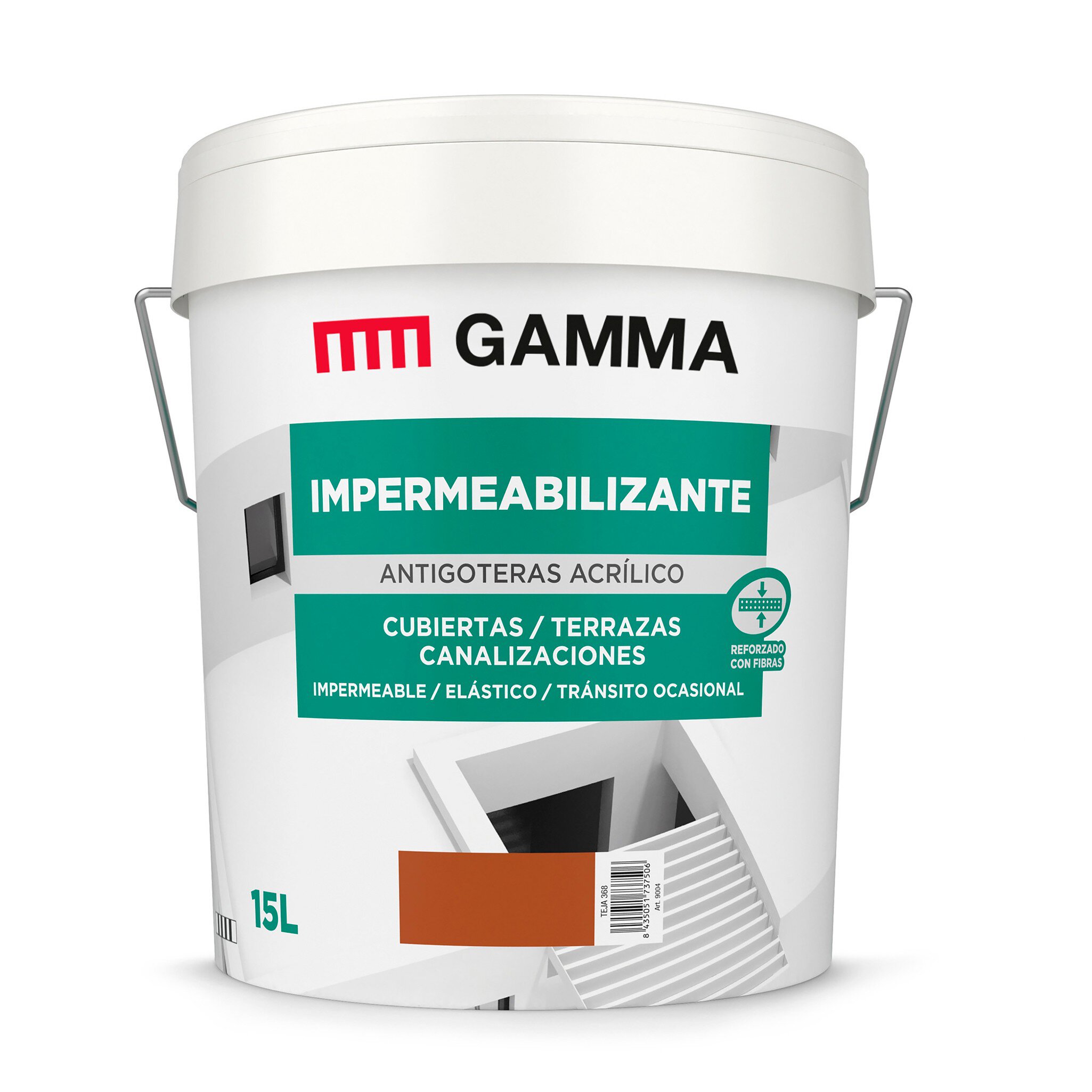 Bote Gamma pintura impermeab. antigoteras rojo teja 15l