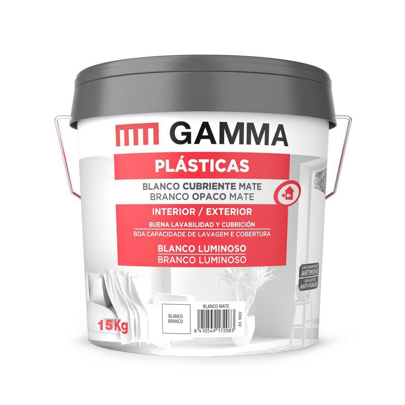 Bote Gamma pintura plastica blanco cubriente mate 15l.