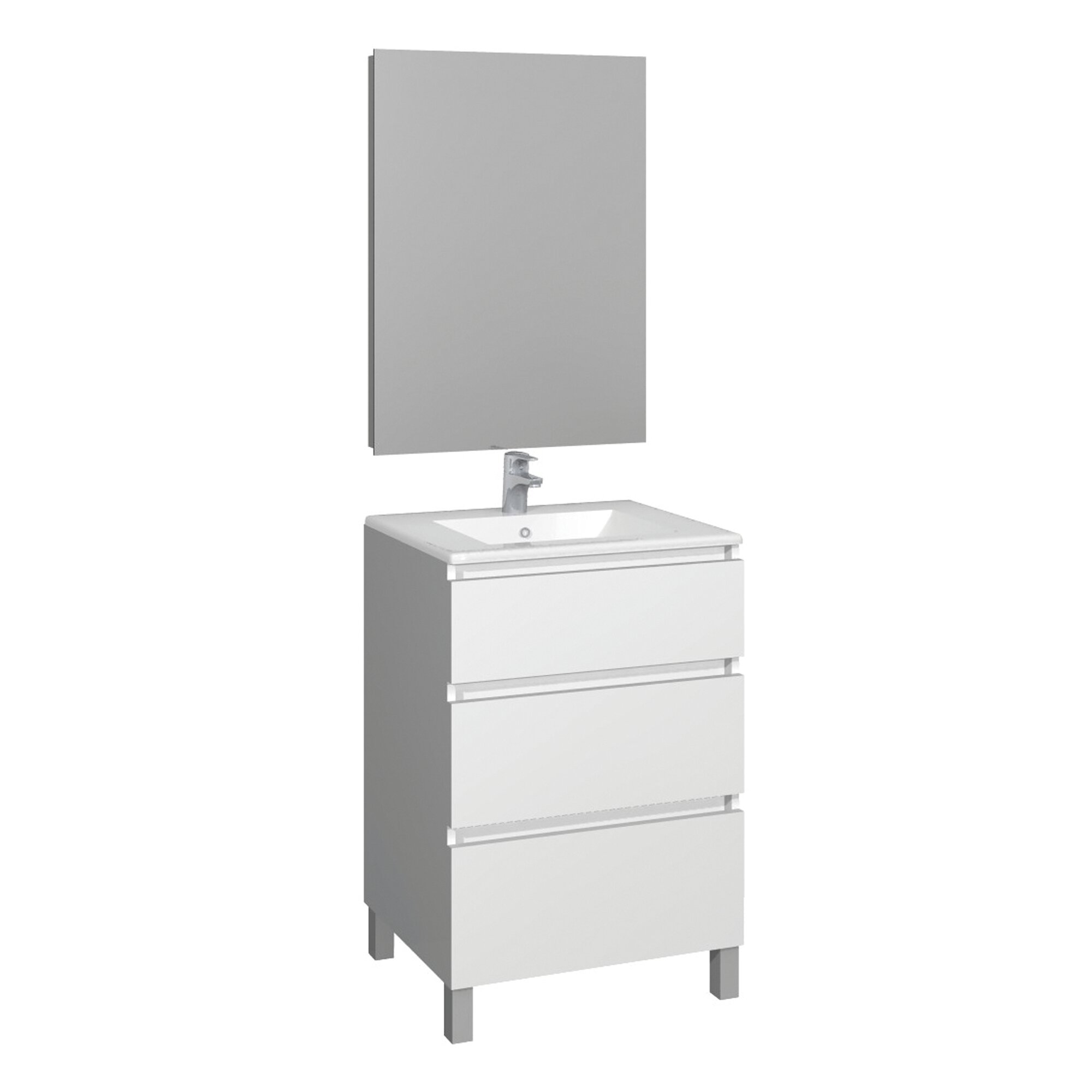 Conjunto Baho manning a suelo 60 blanco brillo con espejo liso