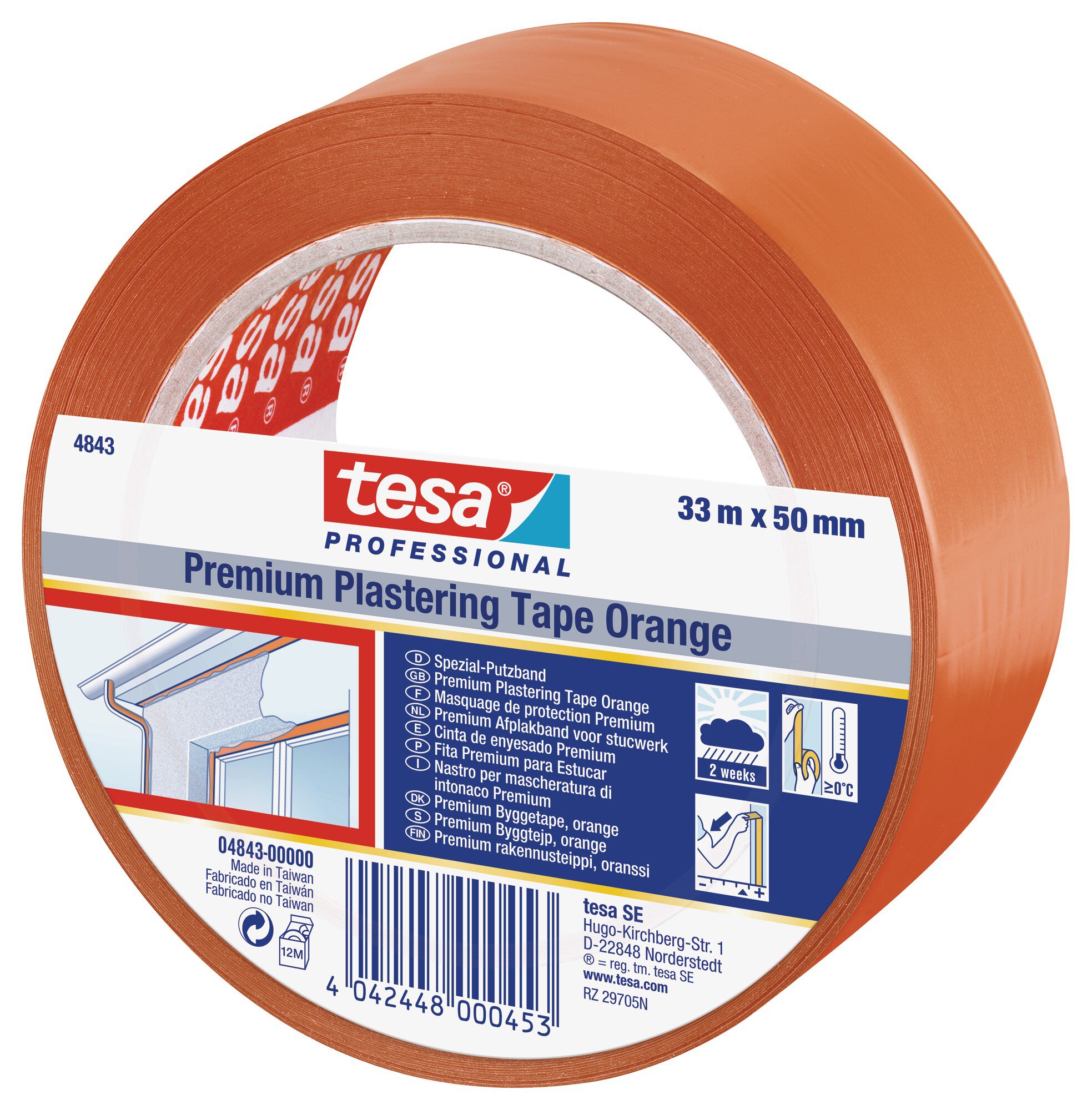 Pz. Tesa 4843 Cinta adh. PVC univ. paredes/techos exterior/interior 33mx50mm naranja 04843-00000-17