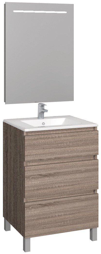 Conjunto Baho manning a suelo 60 roble cambrian con espejo led