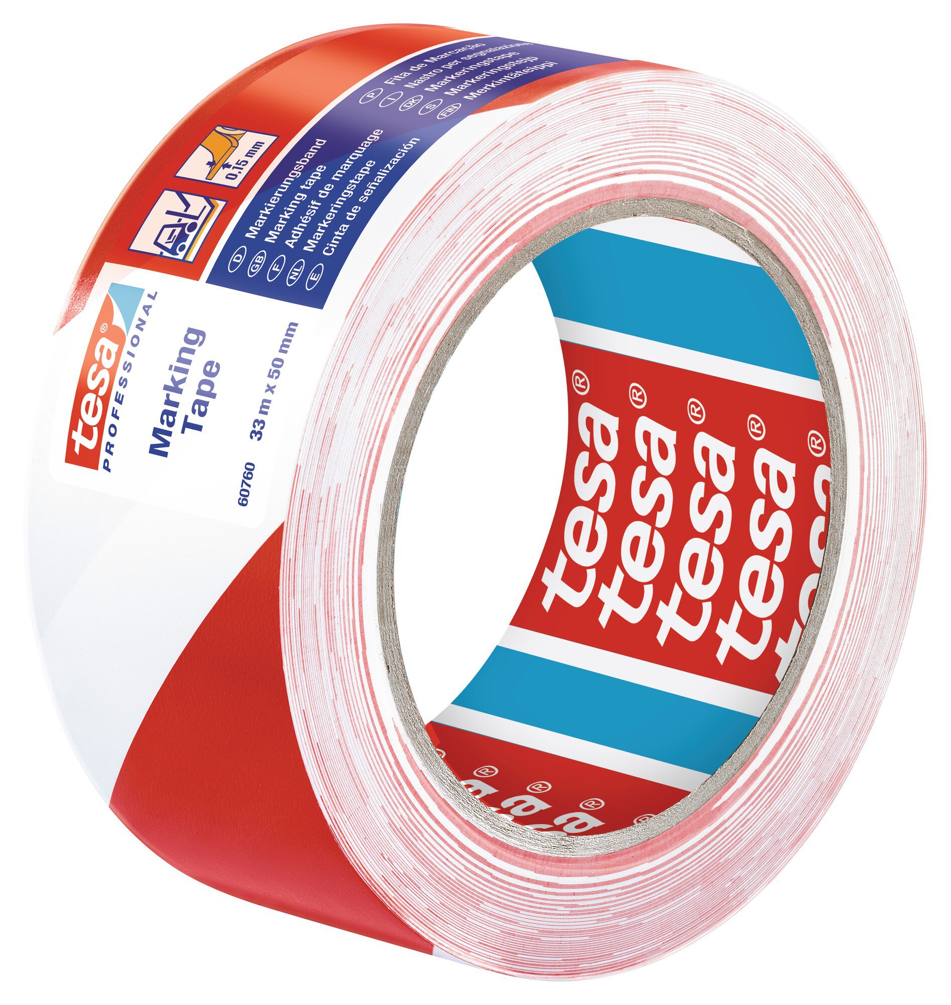 Pz. Tesa 60760 Cinta adhesiva señalizacion PVC 33mx50mm roja/blanca 60760-00088-16