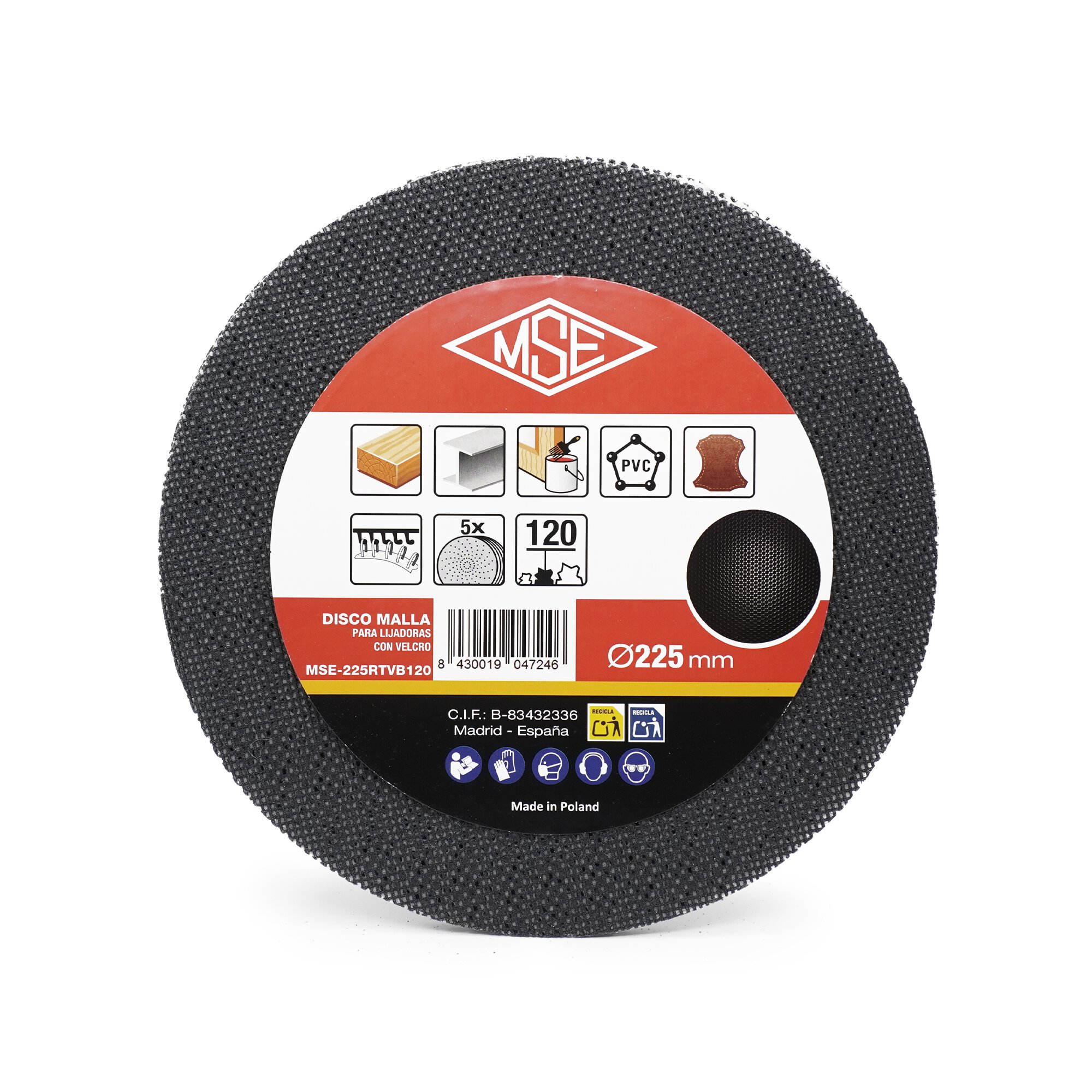 Pack 5 Un. Discos Cevik de malla lijado sin polvo 225mm grano 60