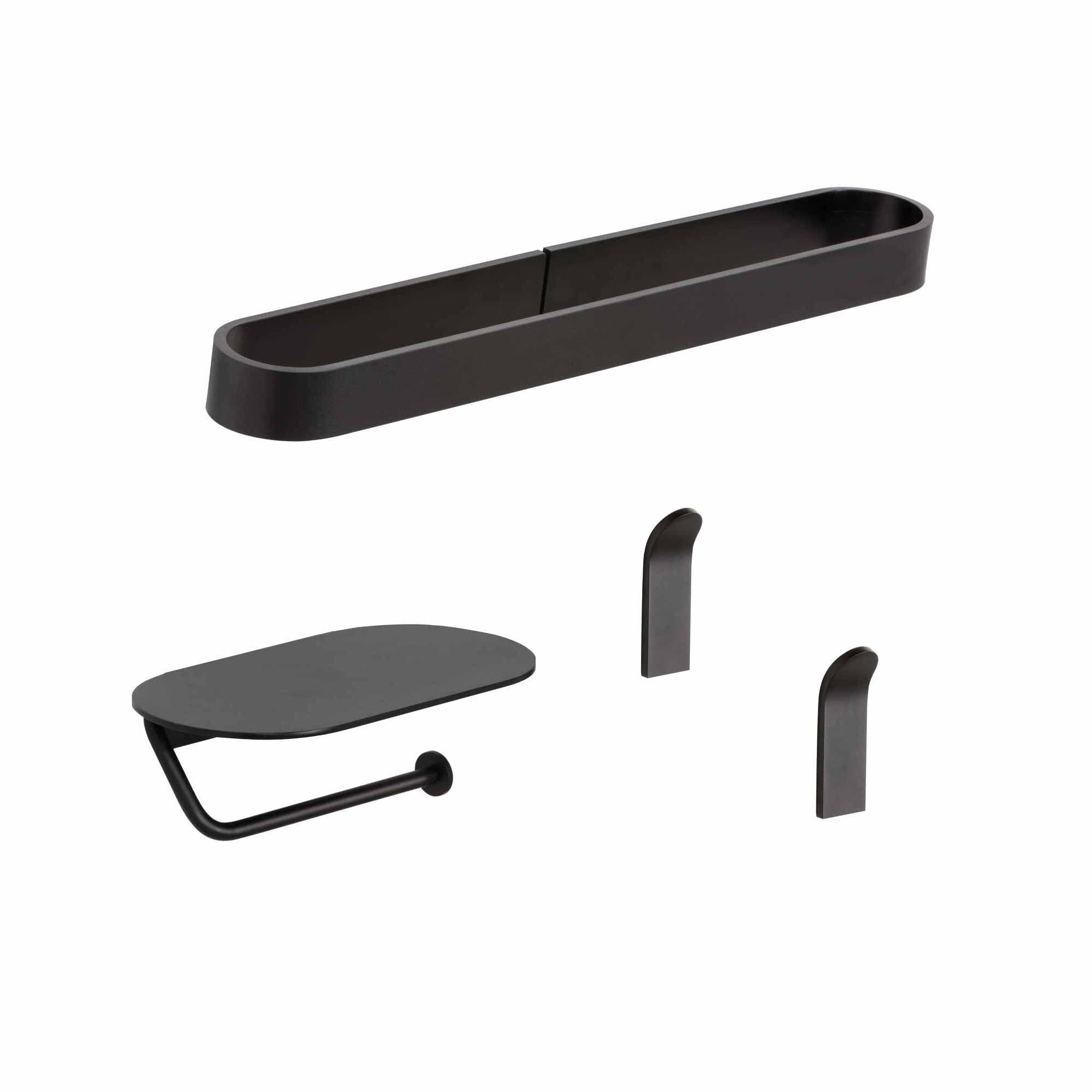 Pack 4 piezas Baho Loops Negro (2 ud.perchas + portarollos + toallero 25cm)