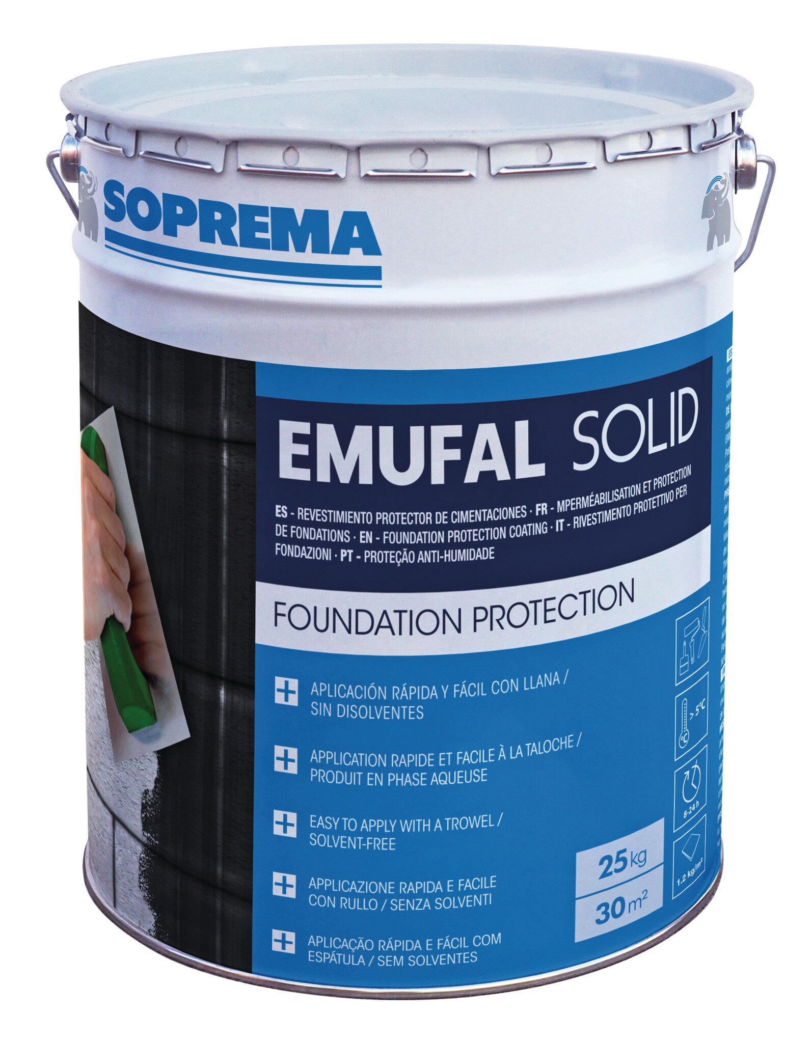 Bote Soprema emulsión asfáltica en frío emufal solid 25kg (114178)