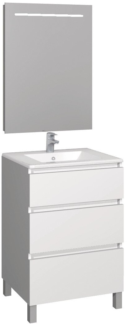 Conjunto Baho manning a suelo 60 blanco mate con espejo led