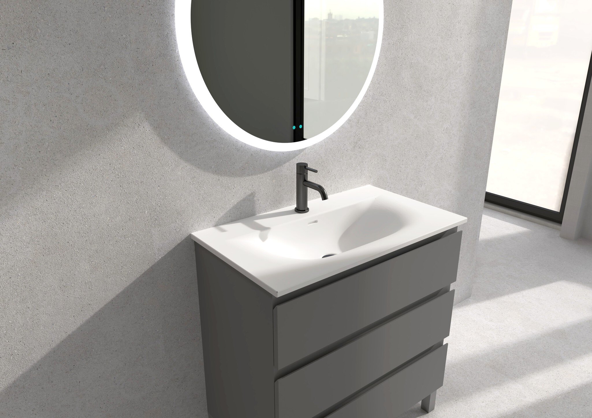 Mueble Baho Nordic Gris mate 3C 80x45 a suelo