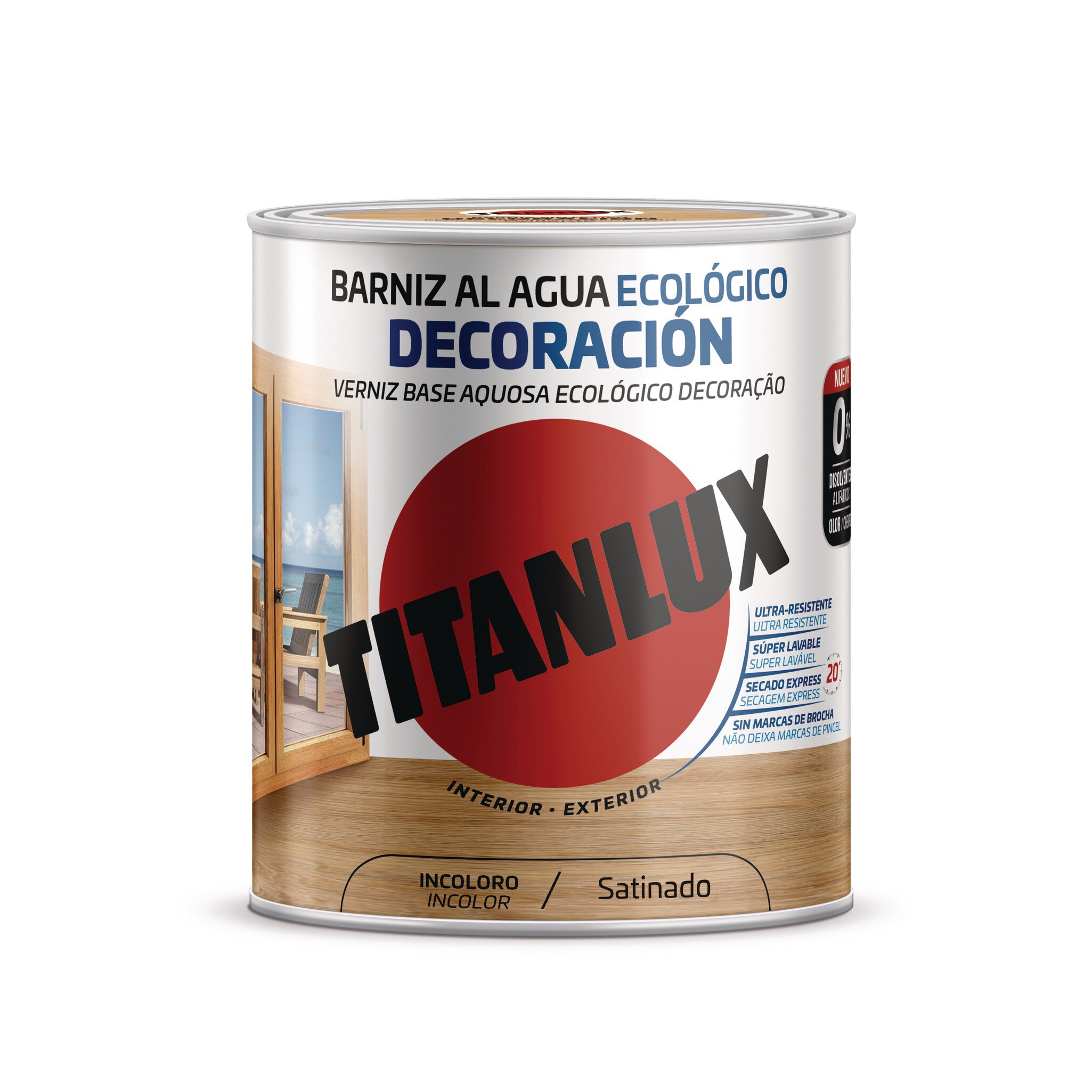 Bote Titanlux barniz al agua eco satinado incoloro 750ml