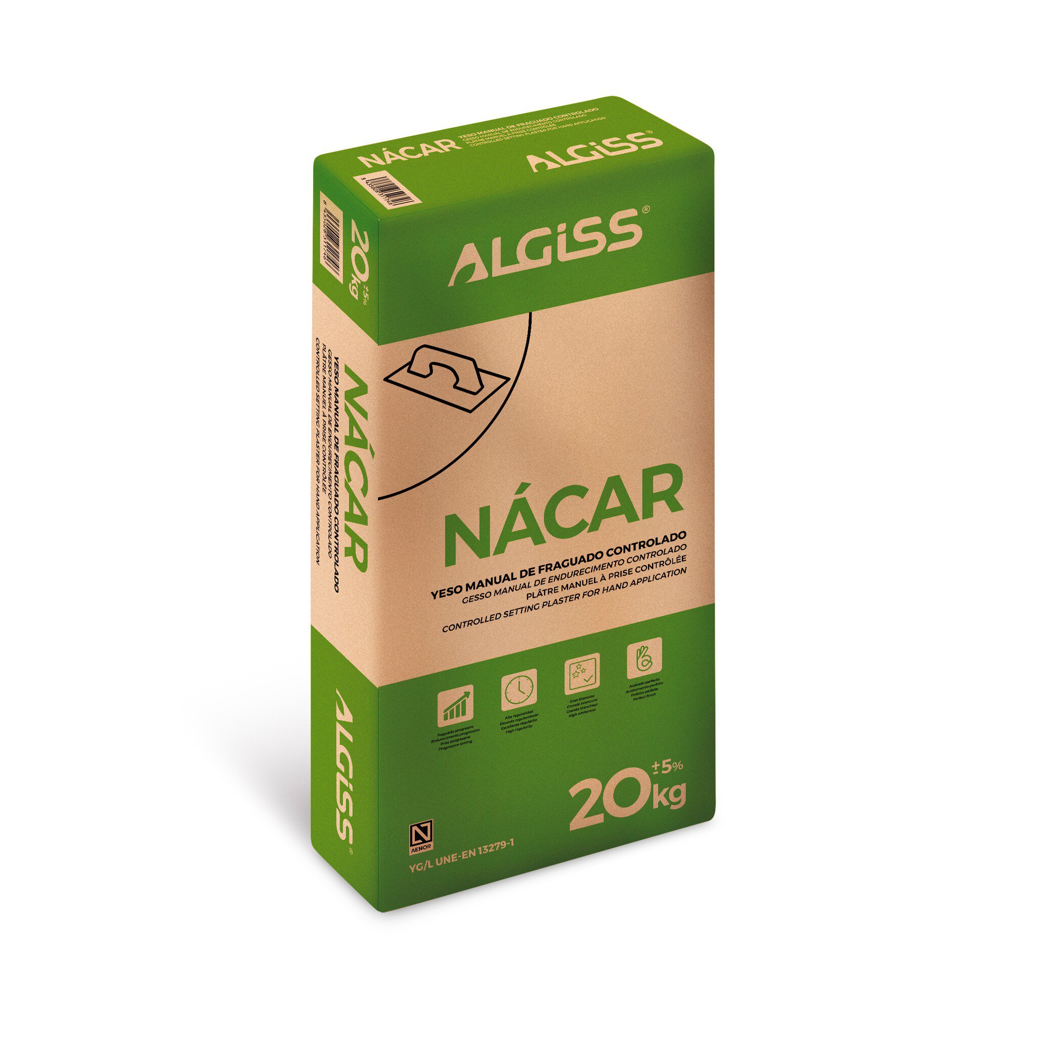Saco yeso Algiss nacar (20kg) man.controlado