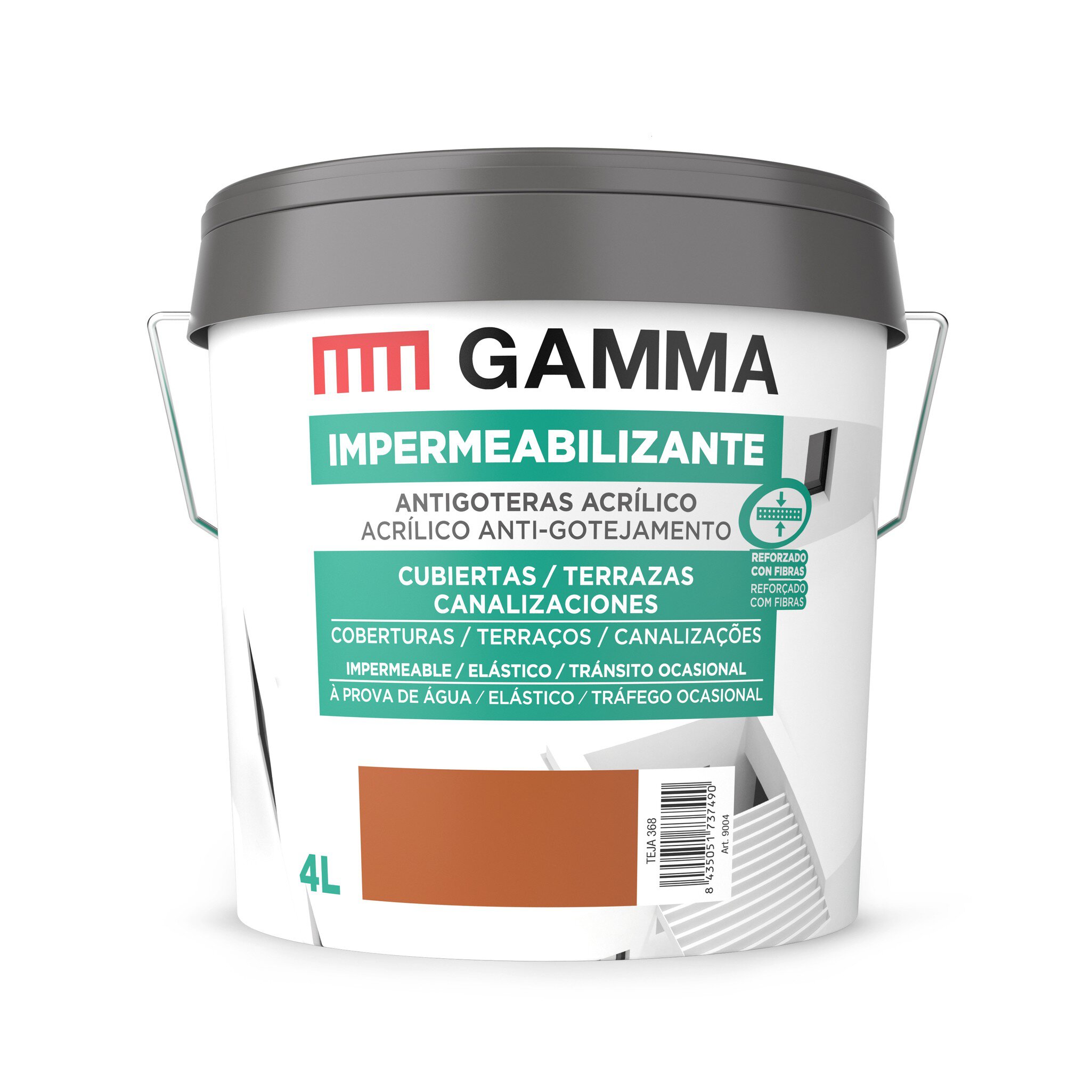 Bote Gamma pintura impermeab. antigoteras rojo teja 4l