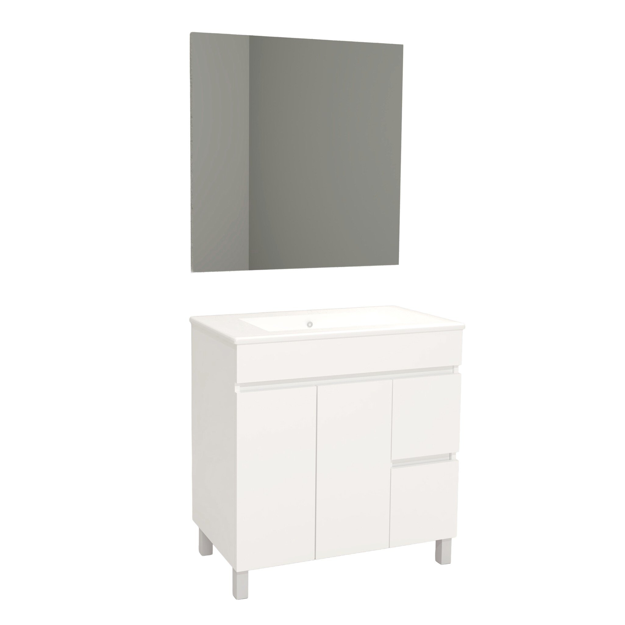 Conjunto Baho Matty a suelo 80 2P 2C blanco con espejo liso