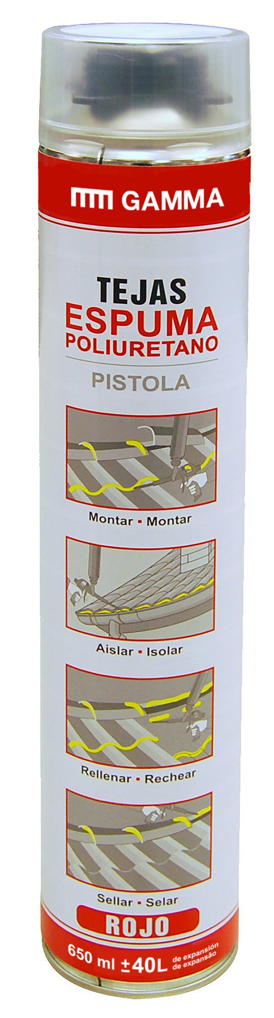 Cartucho Gamma espuma pu tejas roja pistola 650ml