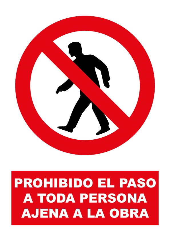 Pz. Señal JG Prohibido el paso a toda persona ajena a la obra 30x40 cm