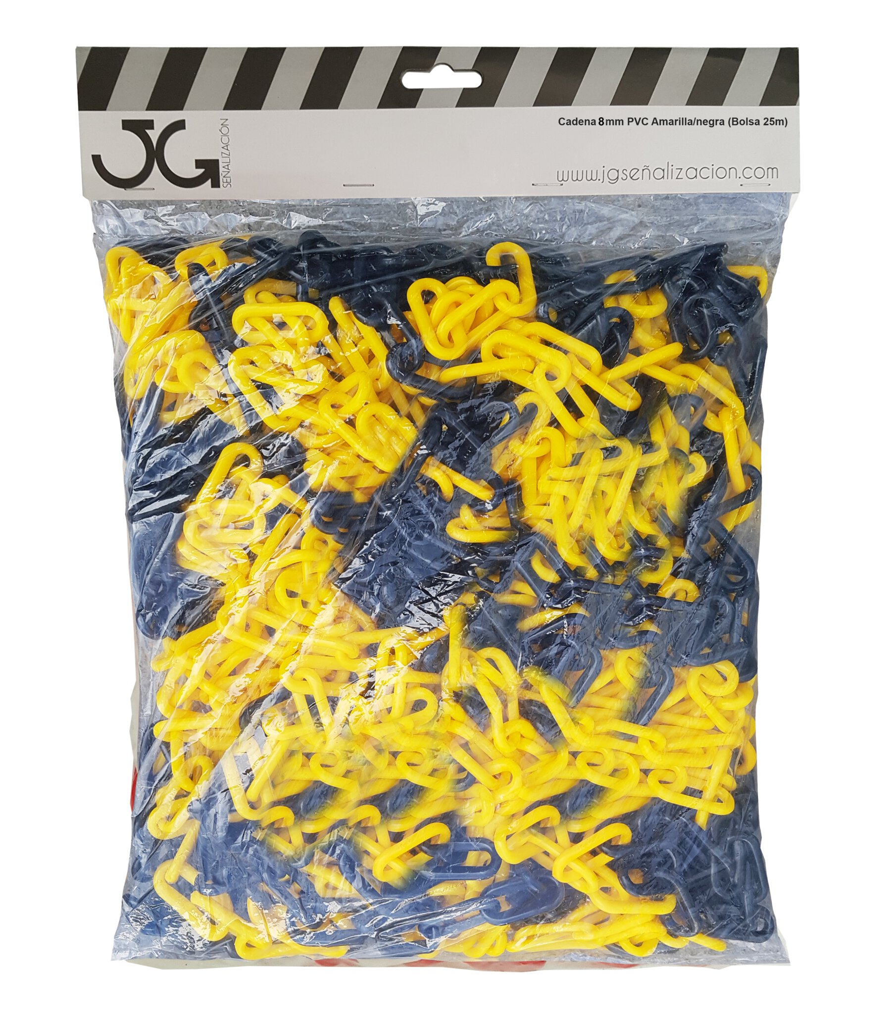 Pz. Bolsa de 25m cadena de 8mm JG Amarillo y negro