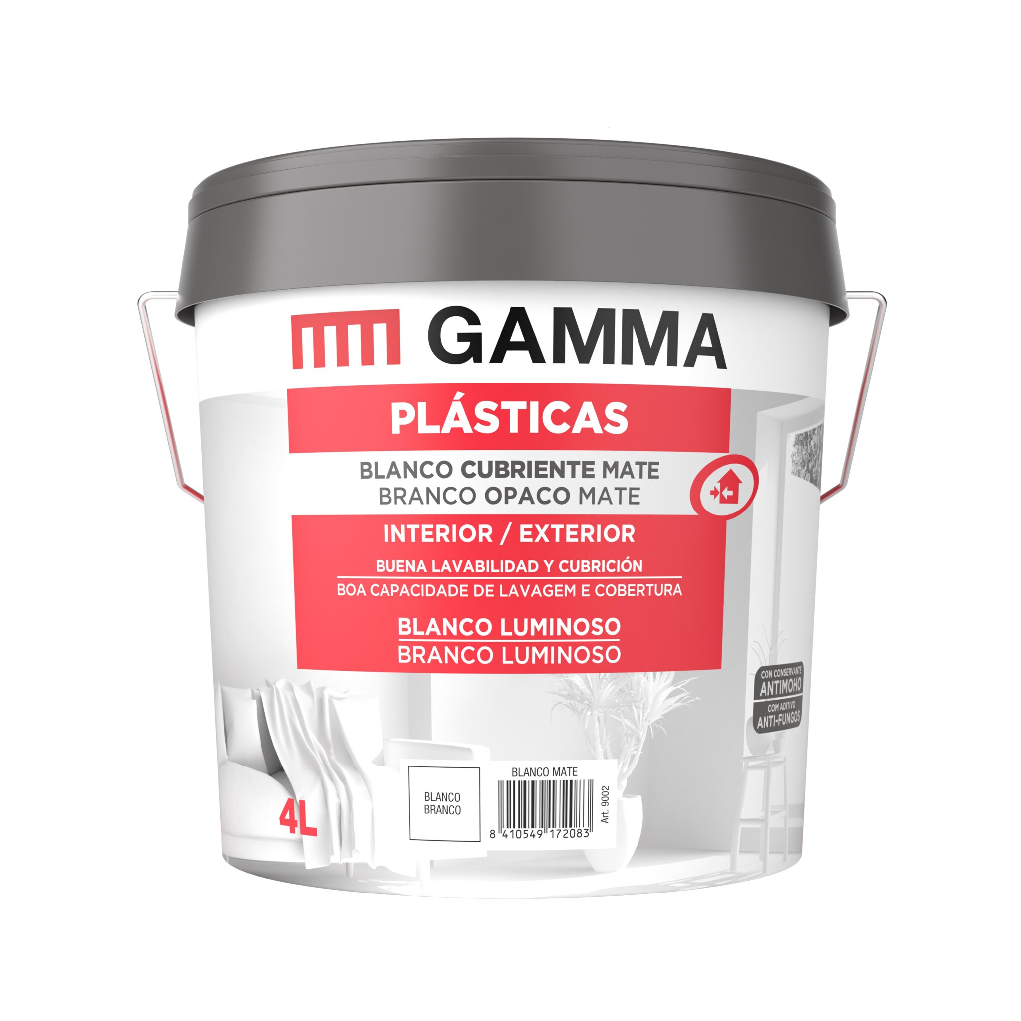 Bote Gamma pintura plastica blanco cubriente 4l.