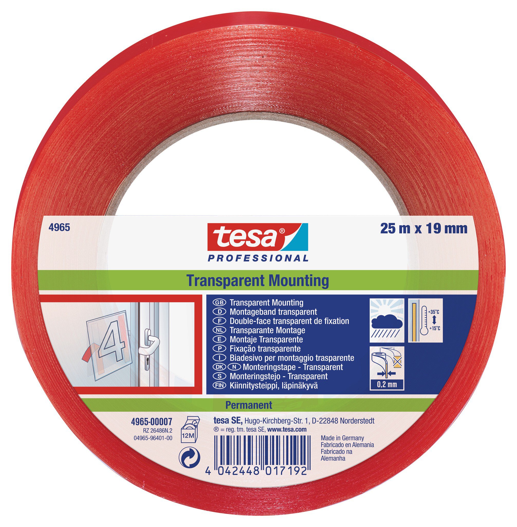 Pz. Tesa Cinta doble cara Mounting PRO transparente 25mx19mm 66965-00005-01