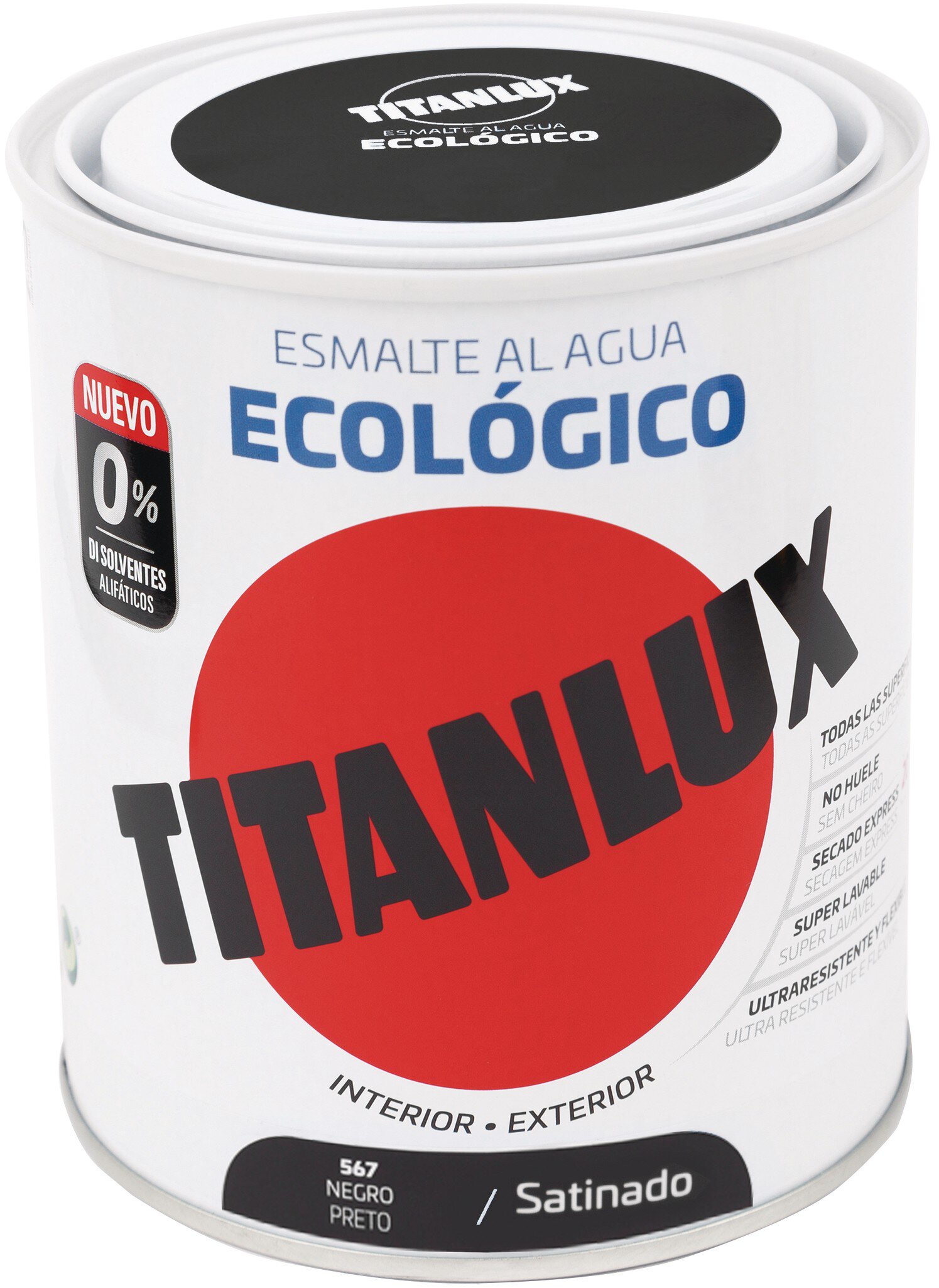 Bote Titanlux esmalte al agua eco satinado negro 750ml