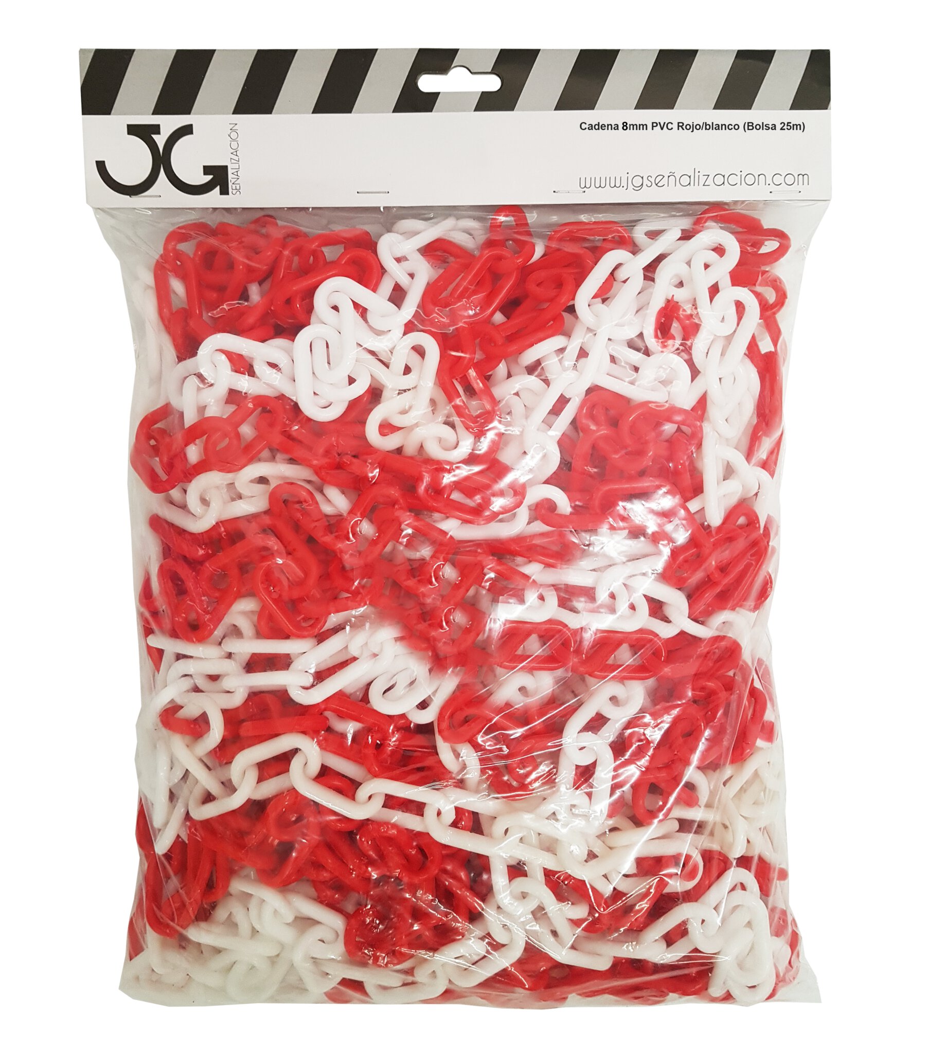 Pz. Bolsa de 25m cadena de 8mm JG Rojo y blanco