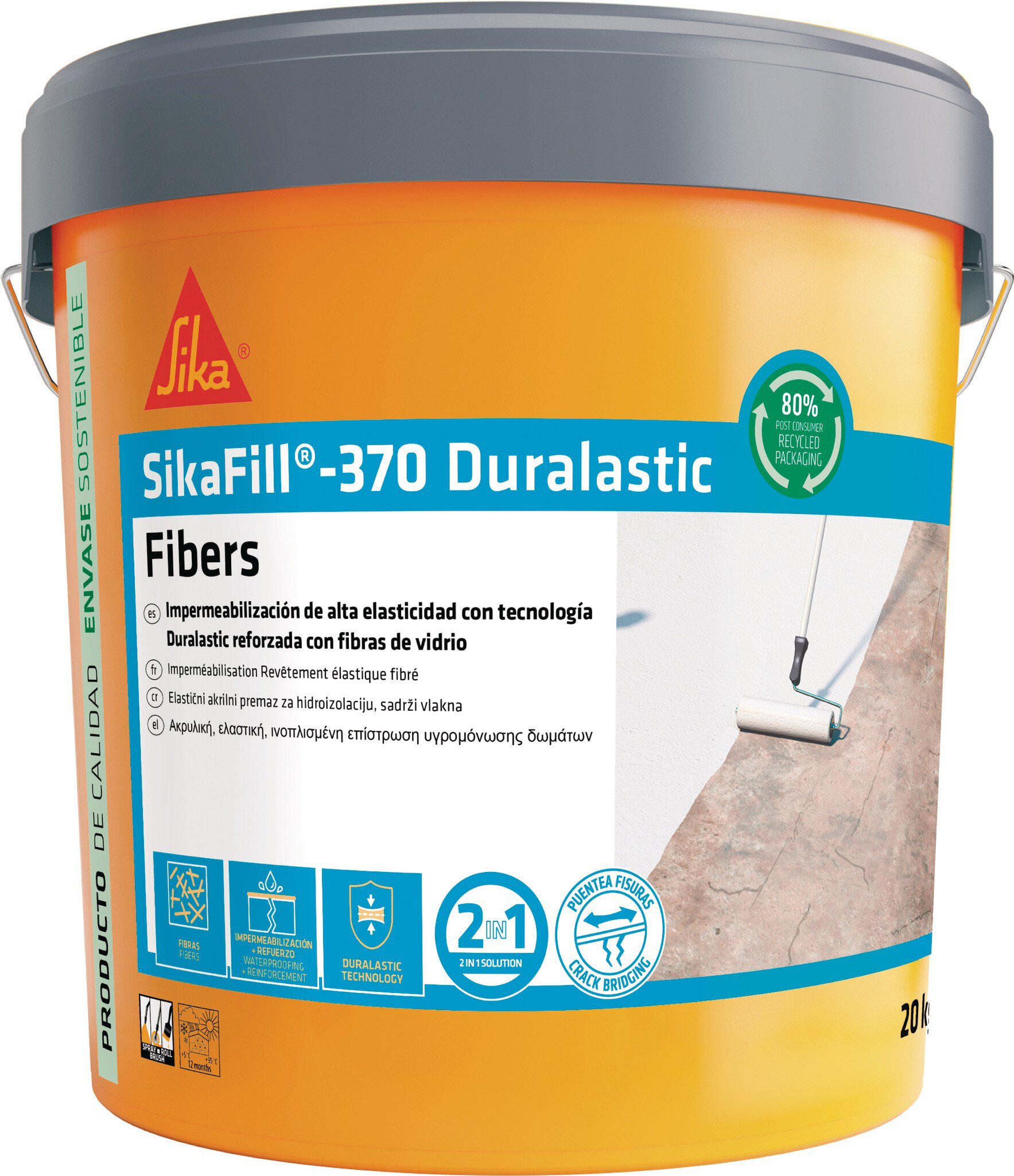 Bote Sika impermeabilizante SikaFill 370 Fibras Blanco 20kg
